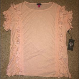 Peach ruffle sleeve and trim shirt